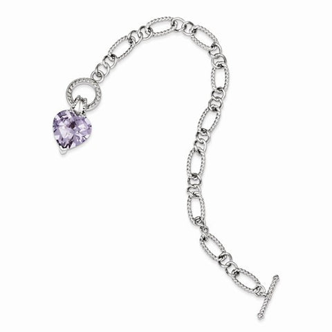 Sterling Silver Lavender Cz Heart Bracelet