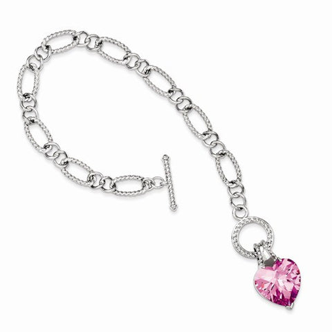 Sterling Silver Pink Cz Heart Bracelet