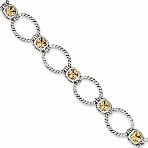 Sterling Silver Antiqued Champagne Cz Bracelet