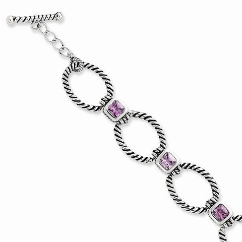 Sterling Silver Antiqued Purple Cz Bracelet