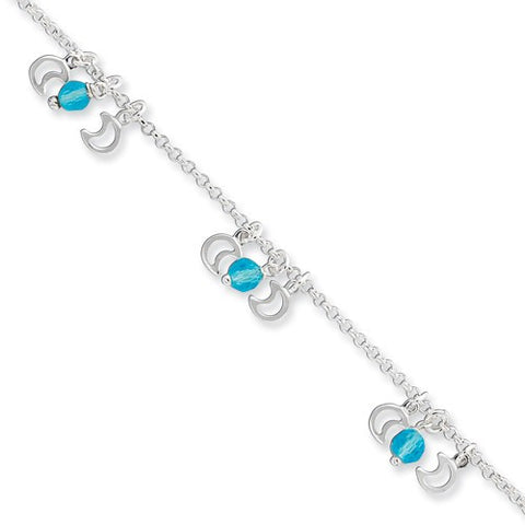 Sterling Silver Blue Crystal with Moon Bracelet