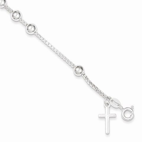 Sterling Silver Cross On Bead Bracelet