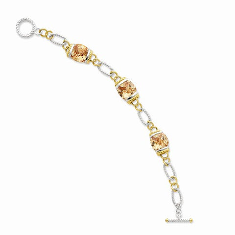 Sterling Silver Vermeil Champagne Cz Bracelet