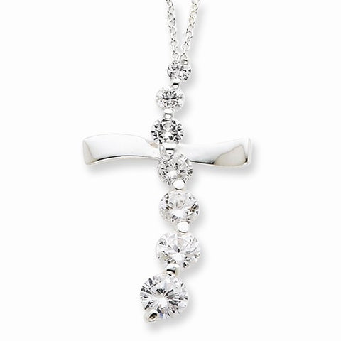 Sterling Silver CZ Cross Journey Necklace