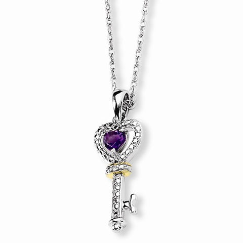 Sterling Silver & Amethyst and Diamond Key Necklace