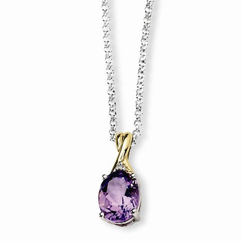 Sterling Silver & Amethyst & Diamond Necklace