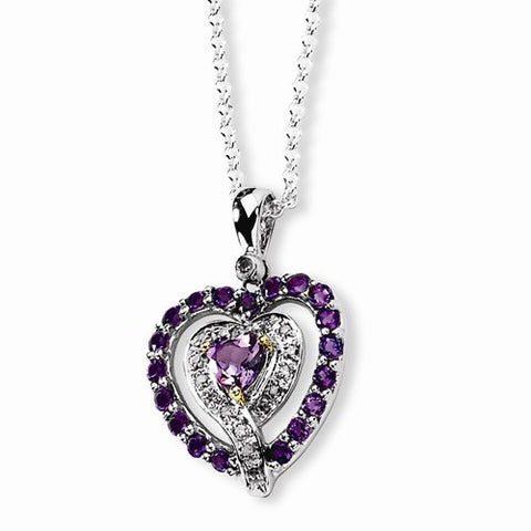 Sterling Silver & Amethyst & Diamond Necklace