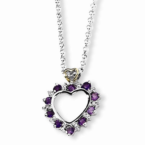 Sterling Silver & Amethyst & Diamond Necklace