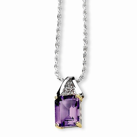 Sterling Silver & Amethyst and Diamond Necklace