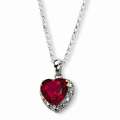 Sterling Silver & Crimson Red Topaz & Diamond Necklace