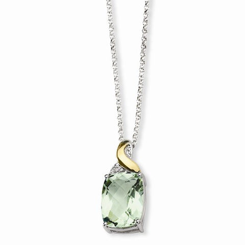 Sterling Silver & Green Amethyst & Diamond Necklace