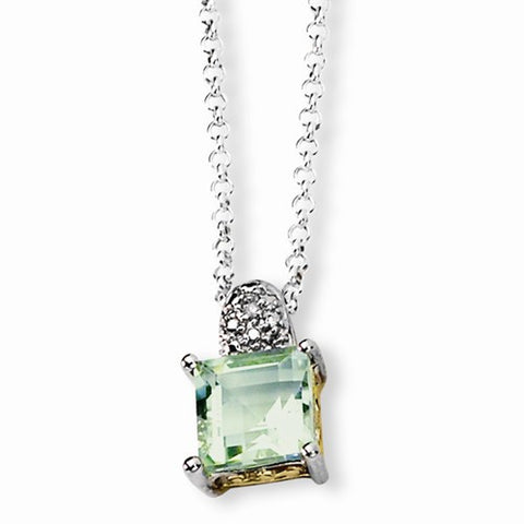 Sterling Silver & Green Amethyst and Diamond Necklace