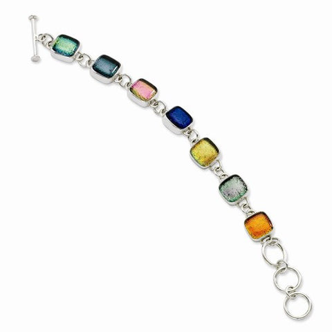 Sterling Silver Multicolor Dichroic Glass Toggle Bracelet