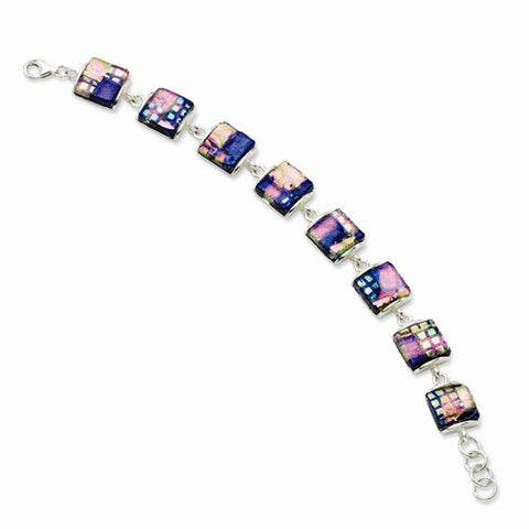 Sterling Silver Pink & Blue Square Shaped Dichroic Glass Bracelet