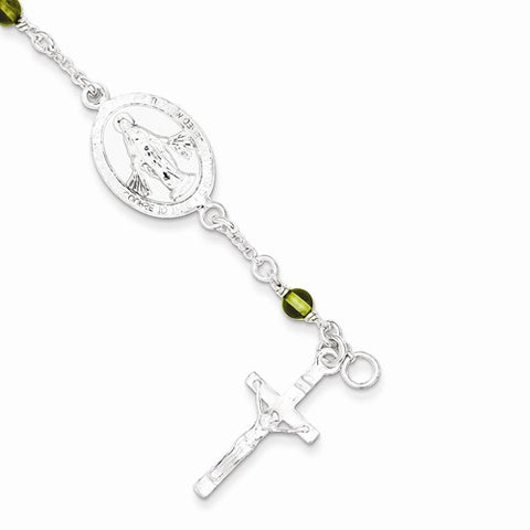 Sterling Silver & Peridot Polished Childrens Rosary Bracelet