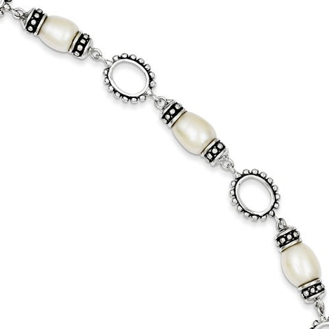 Sterling Silver Antiqued Pearl Bracelet