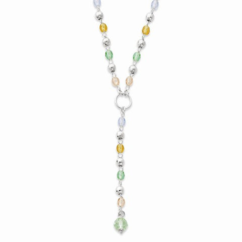 Sterling Silver Polished Multi-Color CZ Fancy Link Drop Necklace