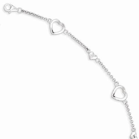 Sterling Silver Small and Large Hearts Bracelet