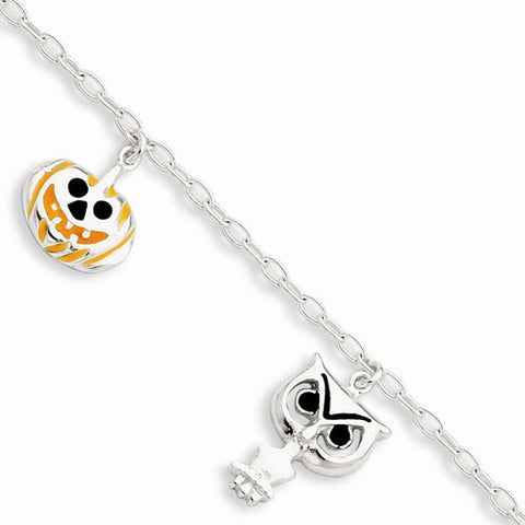 Sterling Silver Enameled Pumpk Owl Bracelet