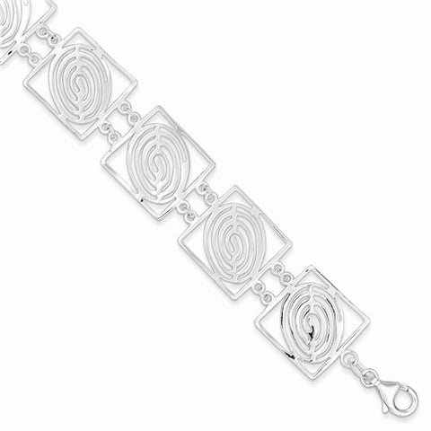 Sterling Silver Polished Fancy Square Link Bracelet