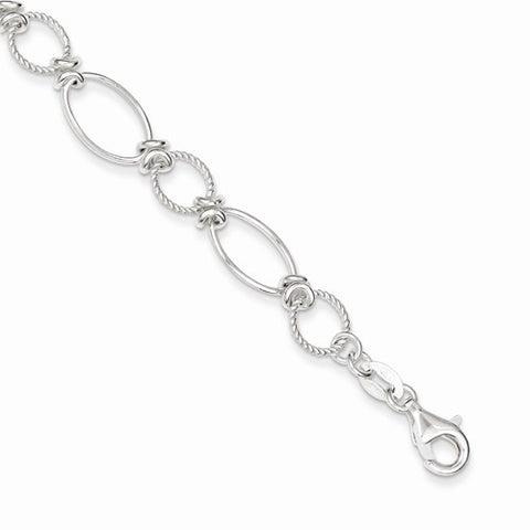 Sterling Silver Polished & Textured Fancy Circle & Oval Link Bracelet