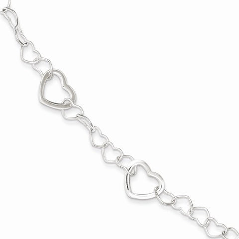 Sterling Silver Polished Fancy Link Heart Bracelet