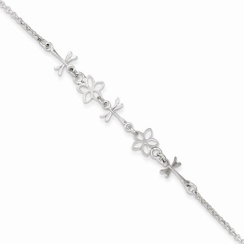 Sterling Silver Polished Dragonfly and Flower Baby Bracelet