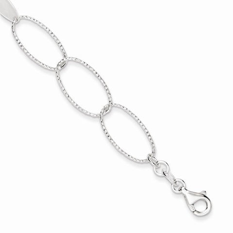 Sterling Silver Polished and Textured Oval Link Bracelet