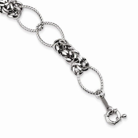 Sterling Silver Rhodium Plated Antiqued Twist & Byzantine Bracelet