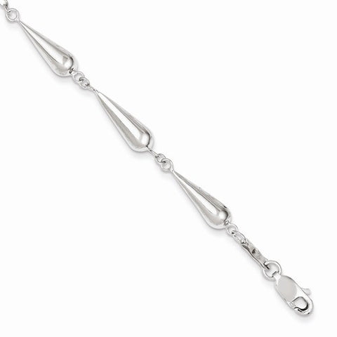 Sterling Silver Rhodium Plated Polished Tear Drop Bead Bracelet