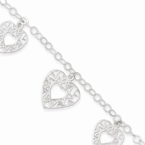 Sterling Silver Polished Heart Bracelet