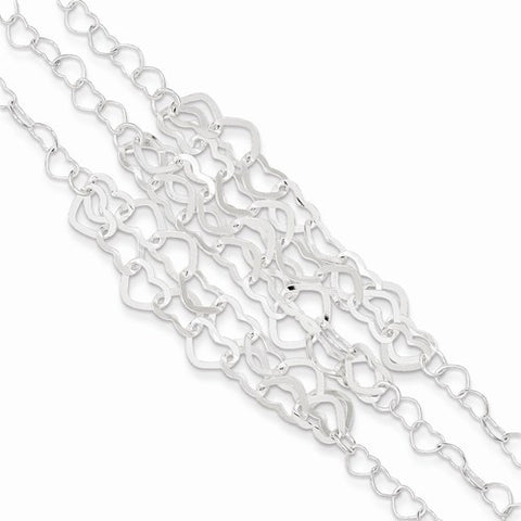 Sterling Silver Polished Multi-Strand Heart Link Bracelet