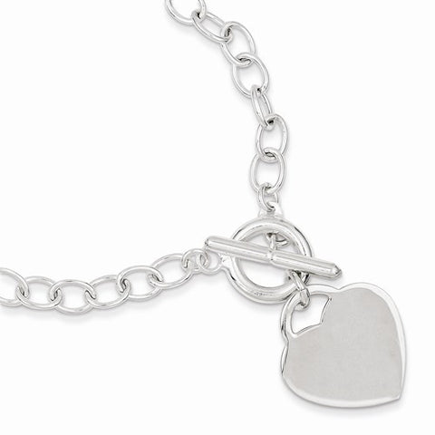 Sterling Silver Oval Link Heart Bracelet