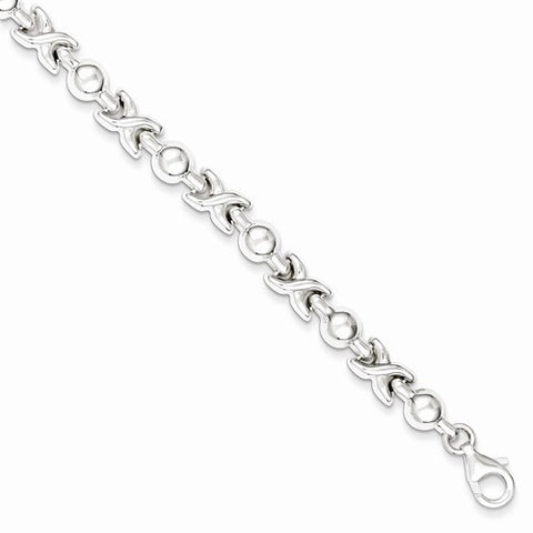 Sterling Silver Polished X and O Bracelet