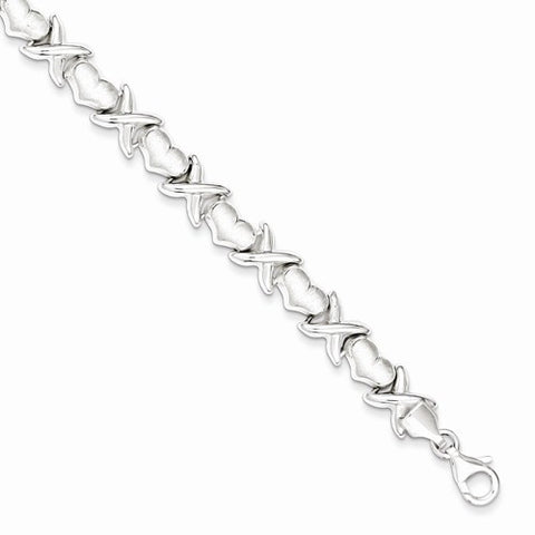 Sterling Silver Polished and Sat X and Hearts Bracelet