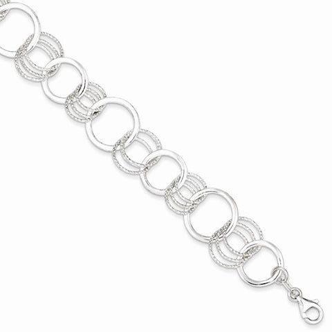 Sterling Silver Polished and Textured Circle Link Bracelet