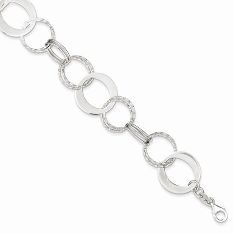 Sterling Silver Polished and Textured Circle Link Bracelet