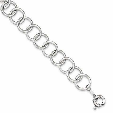 Sterling Silver Rhodium Plated Polished Circle Link Bracelet