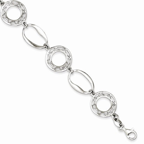 Sterling Silver Rhodium Polished Circles and Ovals Bracelet