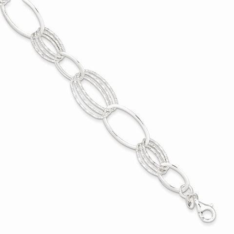 Sterling Silver Polished and Textured Oval Link Bracelet