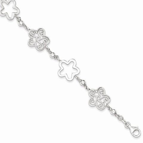 Sterling Silver Polished Flower Bracelet