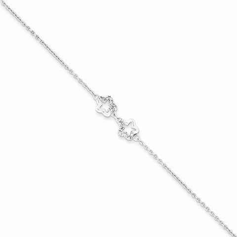 Sterling Silver Rhodium Plated Cz Double Star Bracelet