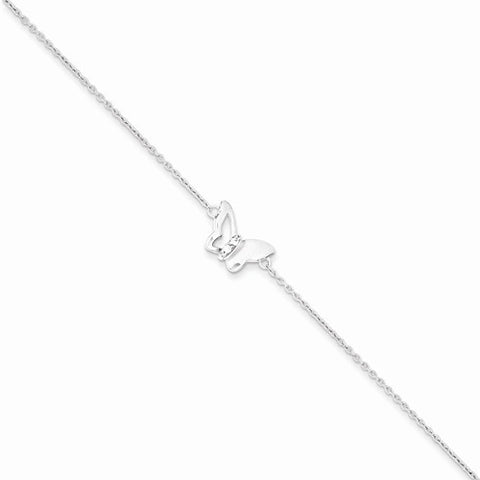 Sterling Silver Rhodium Plated Cz Butterfly Bracelet