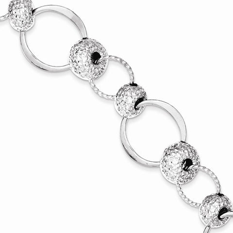 Sterling Silver Rhodium Polished & Texture Circles with Beads Bracelet