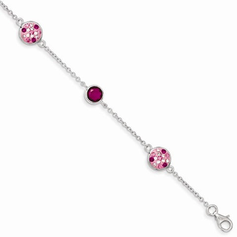 Sterling Silver Pink Cz and Pink Preciosa Crystal Bracelet