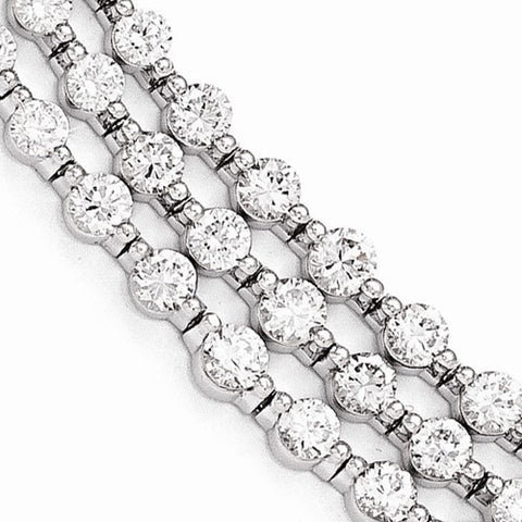 Sterling Silver Rhodium Plated Cz 3 Strand Bracelet