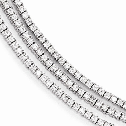 Sterling Silver Rhodium Plated Cz 3 Strand Bracelet