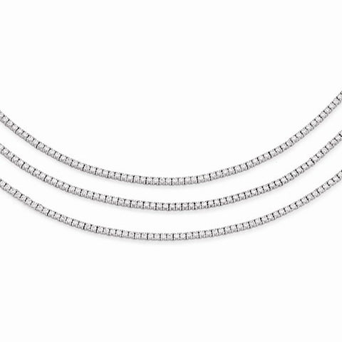 Sterling Silver Rhodium Plated CZ Layered Necklace