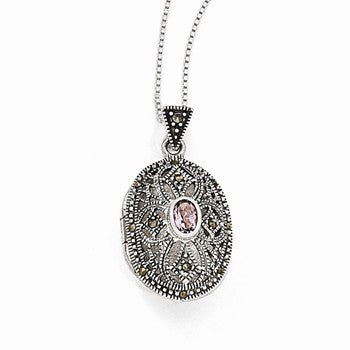 Sterling Silver Marcasite & Amethyst Locket