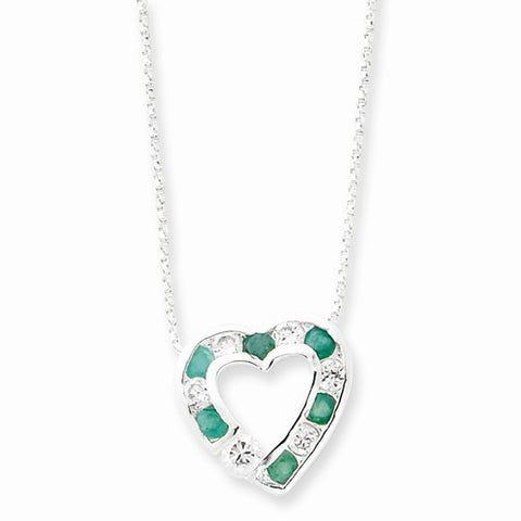 Sterling Silver Genuine Stone & CZ Heart Slide On Chain